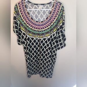 Trina Turk Kon Tiki Black Print Stretch Jersey Swim Cover Up Tunic Dress